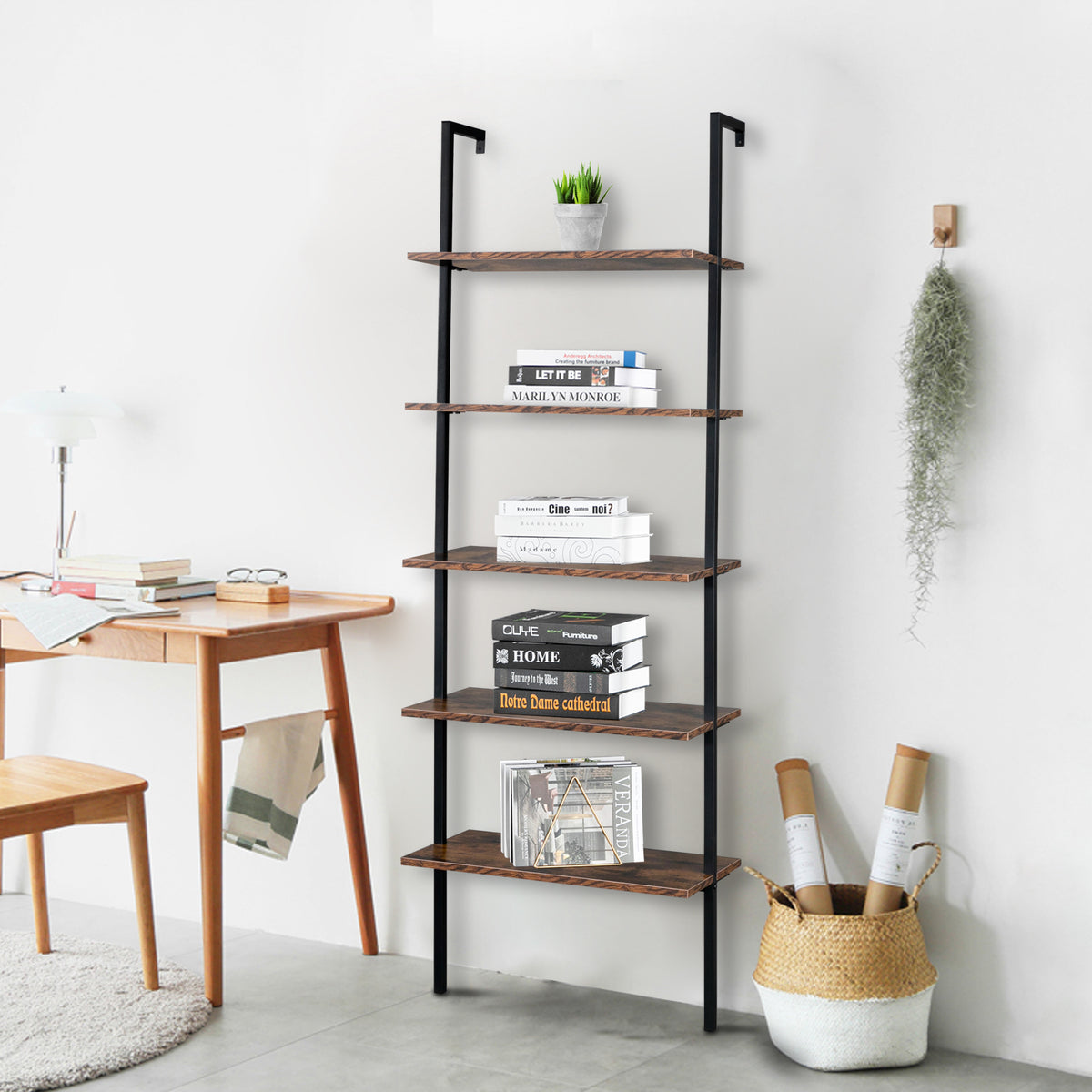 5-Tier Industrial Wall Bookshelf